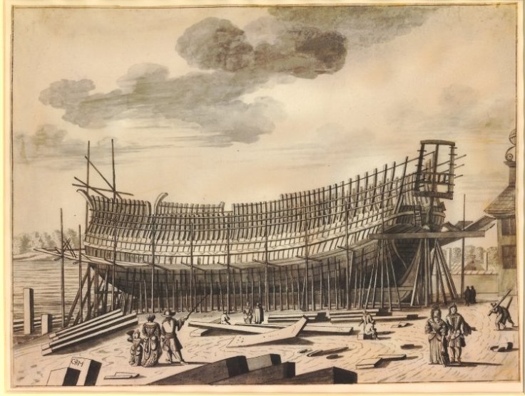 British sail ship of the slave trade era under construction